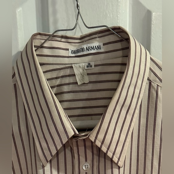 GIORGIO ARMANI MEN’S CASUAL CREAM AND BURGUNDY JACQUARD PINSTRIPE SHIRT 16 34/35 - Picture 5 of 6